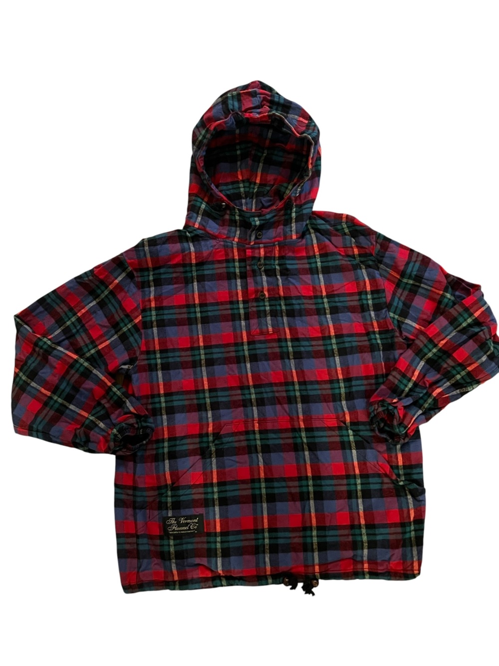Vermont Flannel Co Hooded Flannel Pullover Plaid Kangaroo Pocket Cozy Small USA
